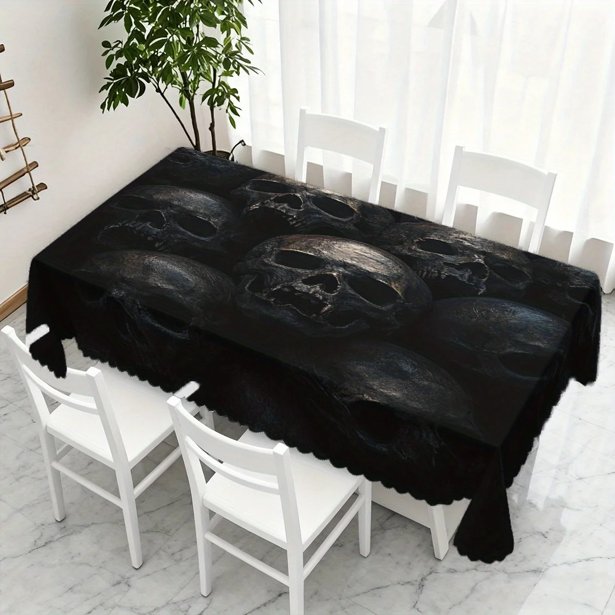 Vintage Dark Skull Tablecloth, Soft Rectangular Washable Table Cover for Daily Dining & Warm Family Gathering Decoration