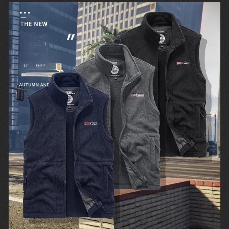 

Men's Casual Windproof Vest Jacket Winter Thick Stand Collar Polar Fleece Sleeveless Jackets Outdoor Sports Waistcoat Male Coats