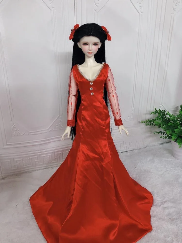 1/3 BJD 60CM Doll One-Piece Big Red Train Dress Free Shipping