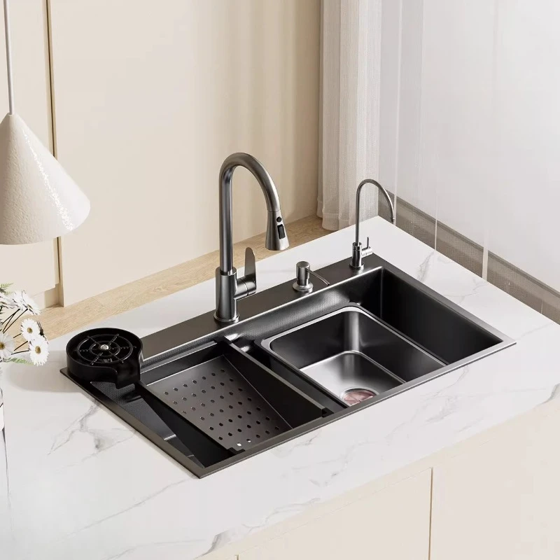 

Nano Large Single Slot Kitchen Stainless Steel Whole Set Thickened 5.0 Under-counter Sink