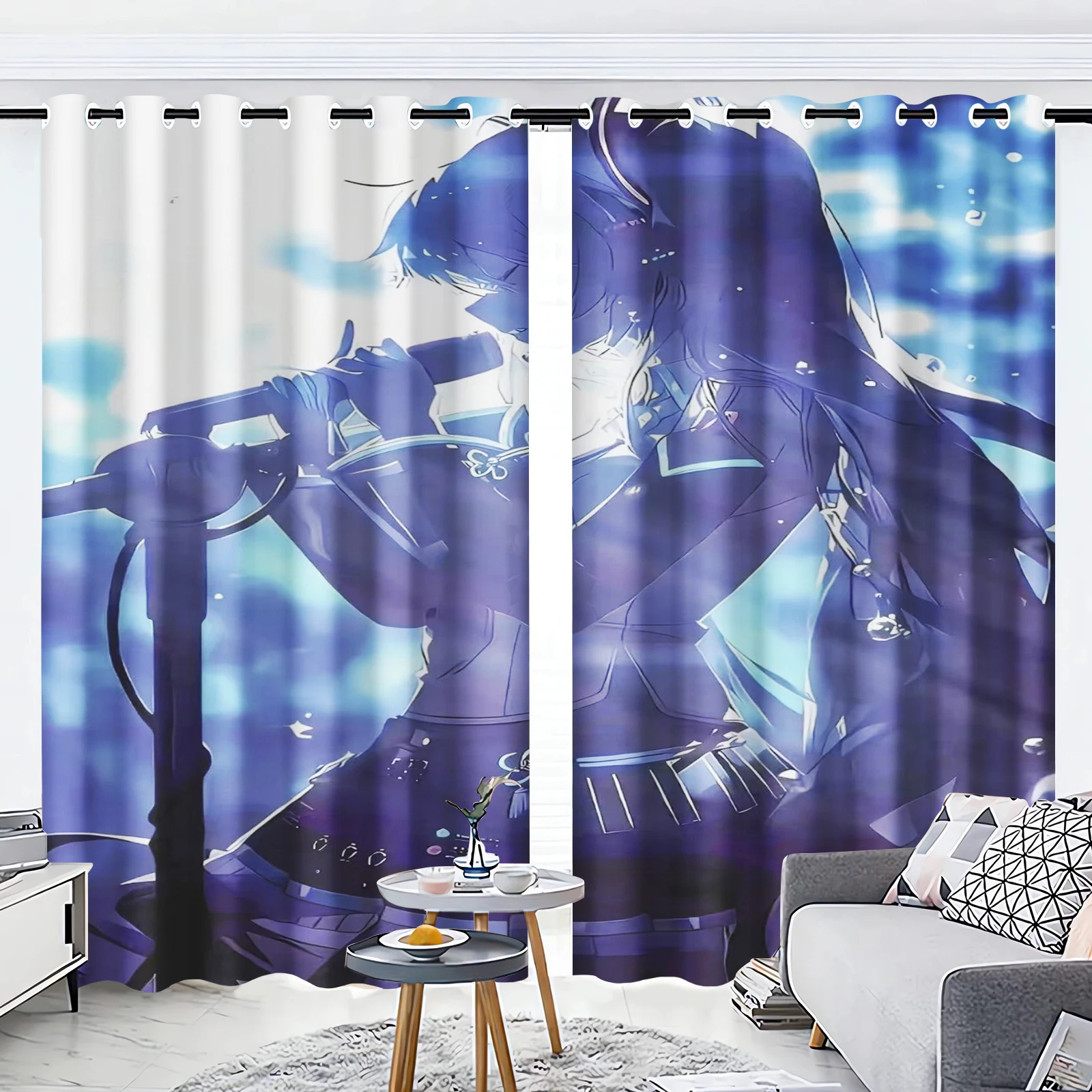 Hatsune Miku Japanese idol singer Curtains Polyester Shade Window Curtain, Cute Home Decoration, Living Room, 2 Tablets Sets