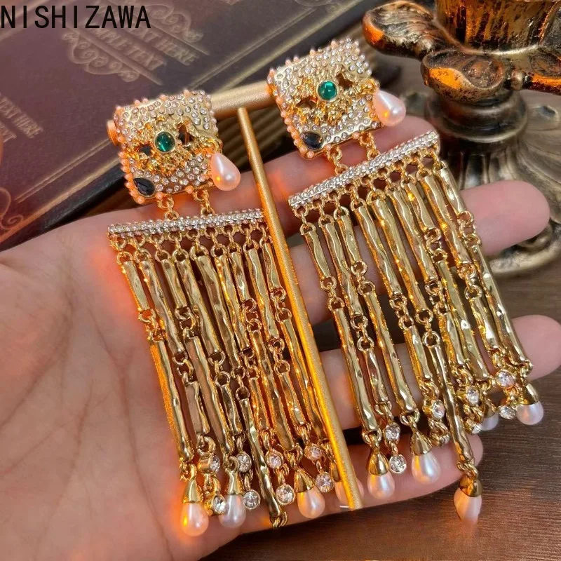 

NISHIZAWA Eye Earrings for Women Hyperbole Tassels Palace Style Vintage Pendientes Mujer Fashion Luxury Pearls Jewelry