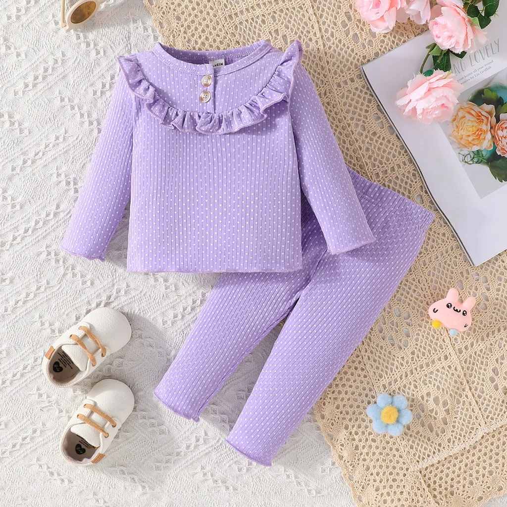 Newborn Girl 3-36 Months Spring and Autumn Fashion Button Ruffled Long Sleeve suit Baby Clothes Polka Dot suit Baby