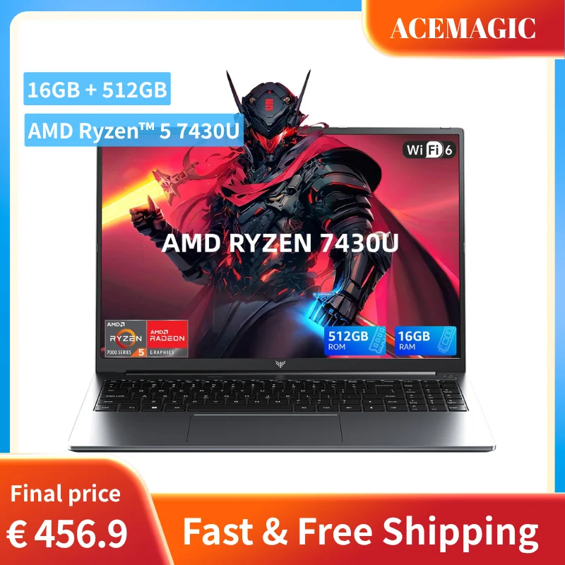 Portátil ACEMAGIC de 15.6 Pulgadas, AMD Ryzen 5 7430U 6C/12T, 16GB DDR4, 512GB NVMe SSD, FHD IPS 180 °   Portátil con Privacidad de Pantalla, WiFi 6 y BT 5.2