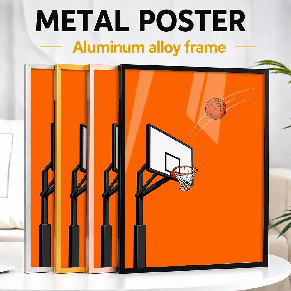 Basketball Hoop And Ball Framed Aluminum Metal Poster Customized Photo Bold Athlete Style Wall Art For Study Memorable Fan Gift
