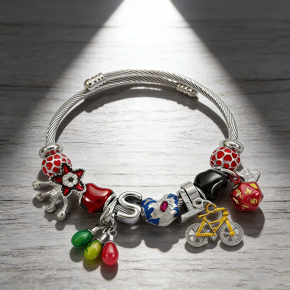 Handmade Anime Cartoon Demogorgon Bicycle Charm Bracelet Enamel Pendant Bangle Jewelry Accessory Holiday Gift
