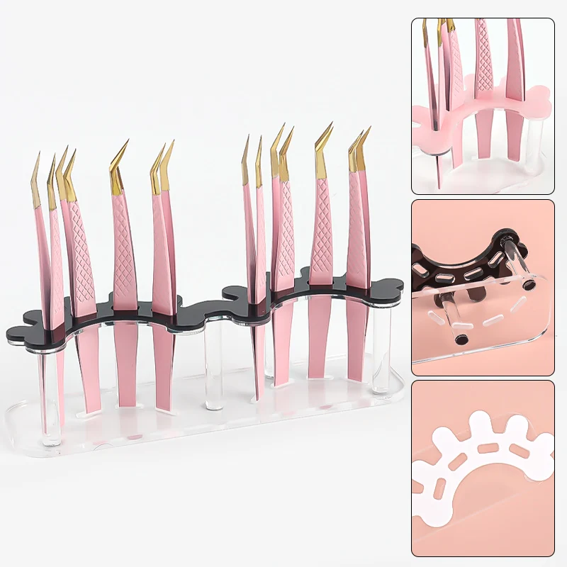 Acrylic Eyelash Tweezers Holder Stand 8 Holes Tweezers Storage Rack Organizer Shelf Eyelash Extension Nail Tattoo Makeup Tools