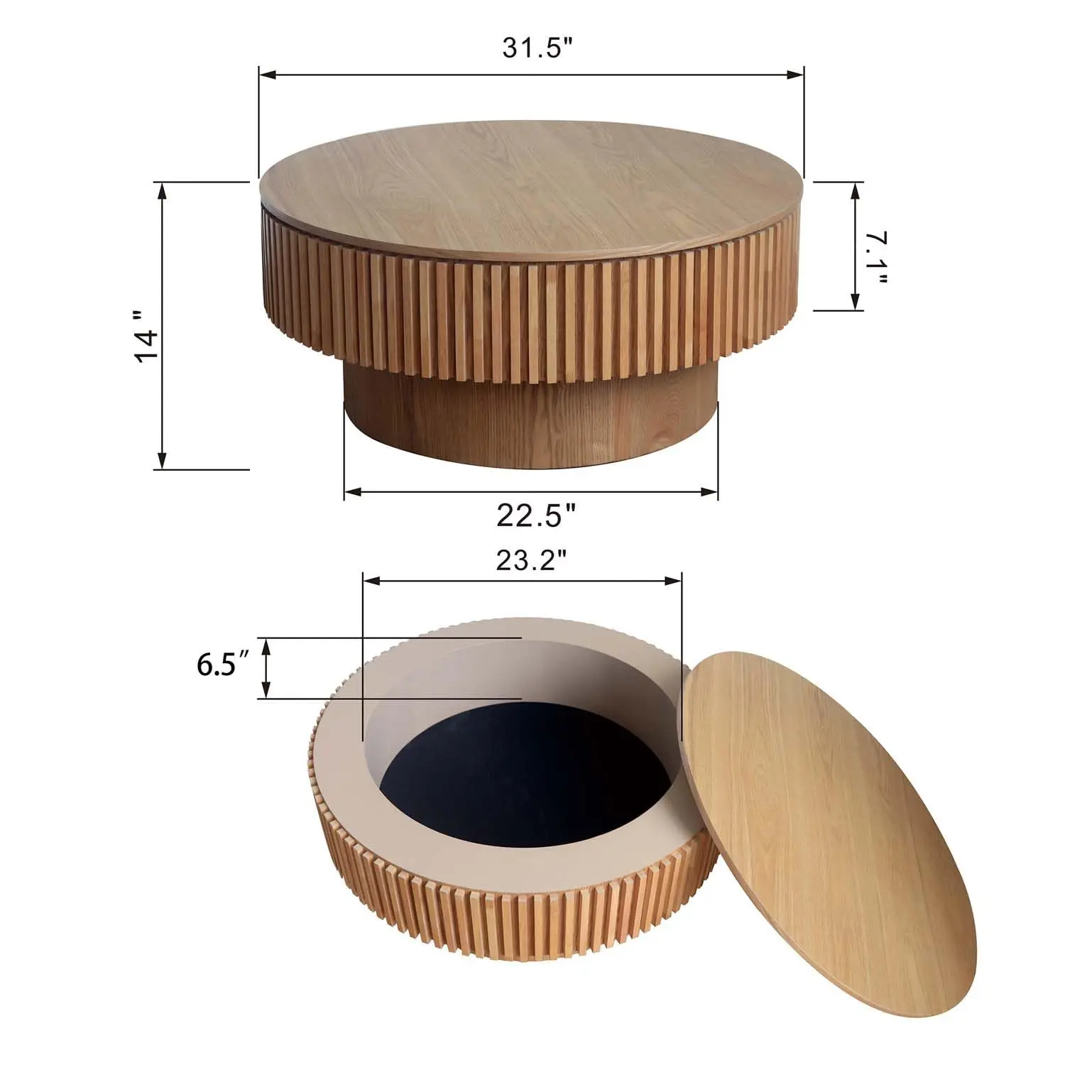Round Wooden Coffee Table with Storage Shelf for Living Room, Customized