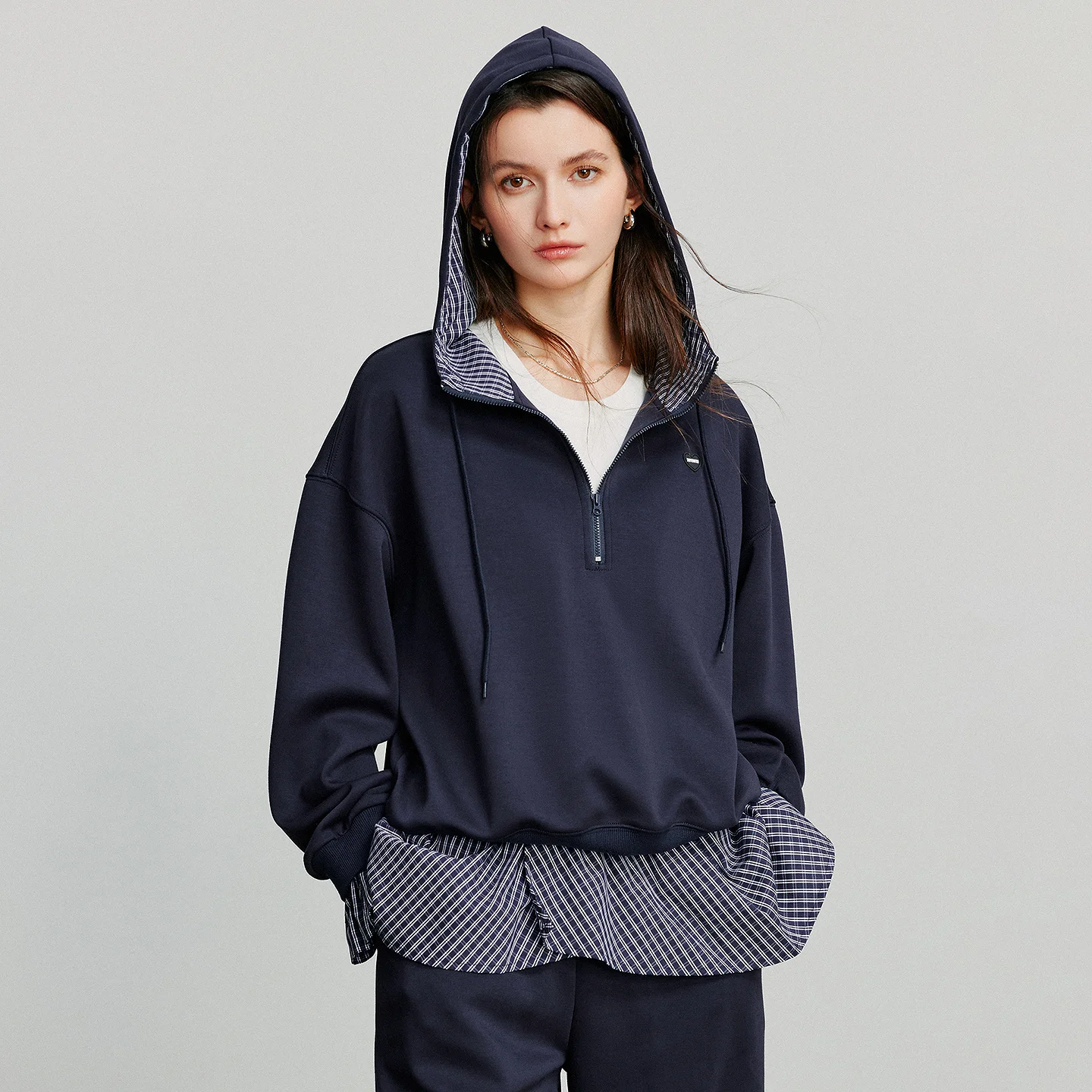 TOYOUTH Women Two Piece Sets 2025 Autumn New Splicing Plaid Hooded Sweatshirt Casual Pants Sport Suits