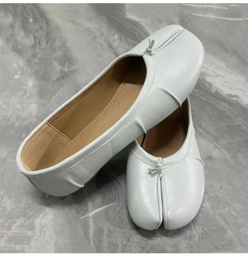 Split-Toe Damen Ballerinas Modische Tabi-Schuhe Lässige Slip-on Loafers Damen Plissierte Leder-Espadrilles Zapatillas Mujer – Detail 19