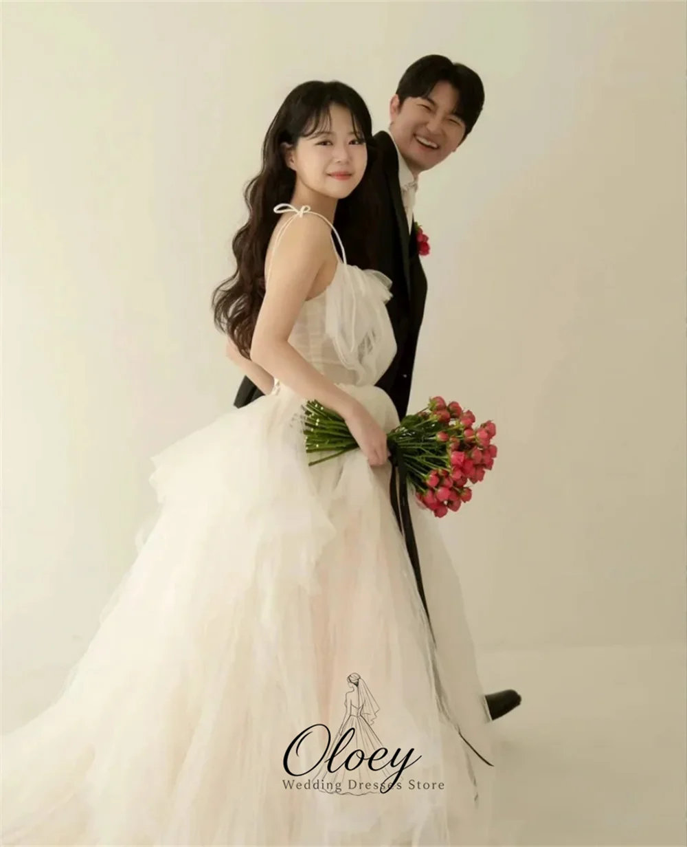 OLOEY Simple A-Line Tulle Korea Wedding Photo Shoot Dress Spaghetti Strap Bridal Reception Dress Customized Engagement Dress