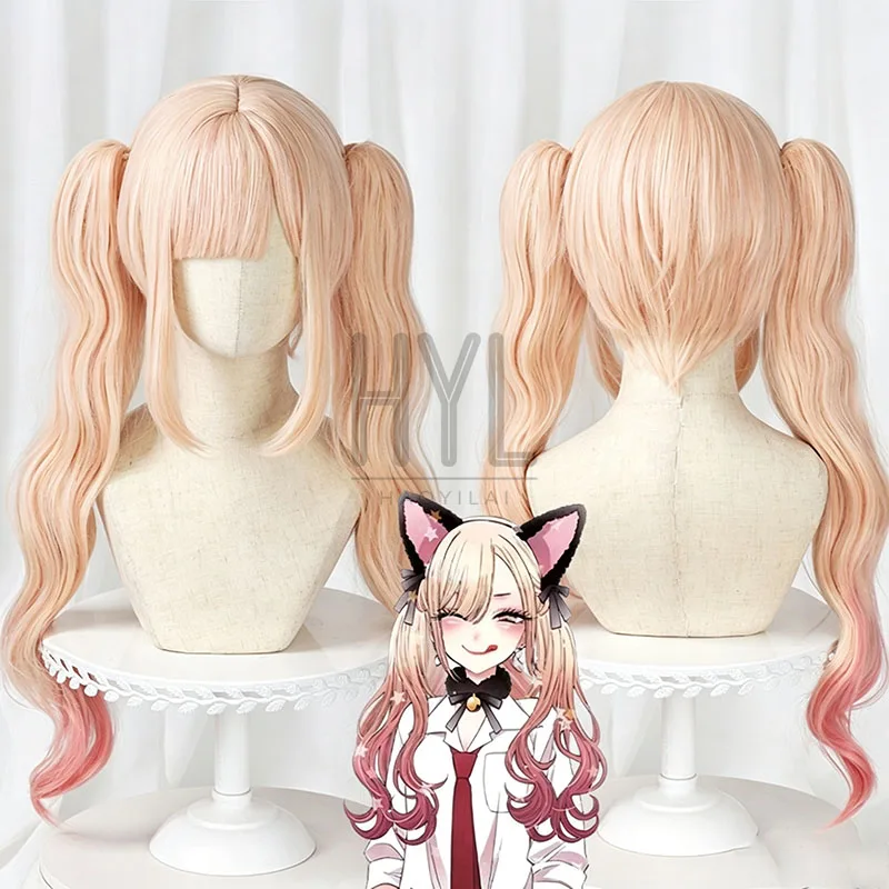 アニメ北川マリンハウスメイドコスプレウィッグピンクロング耐熱人工毛女性男性用ハロウィン仮装パーティー小道具
