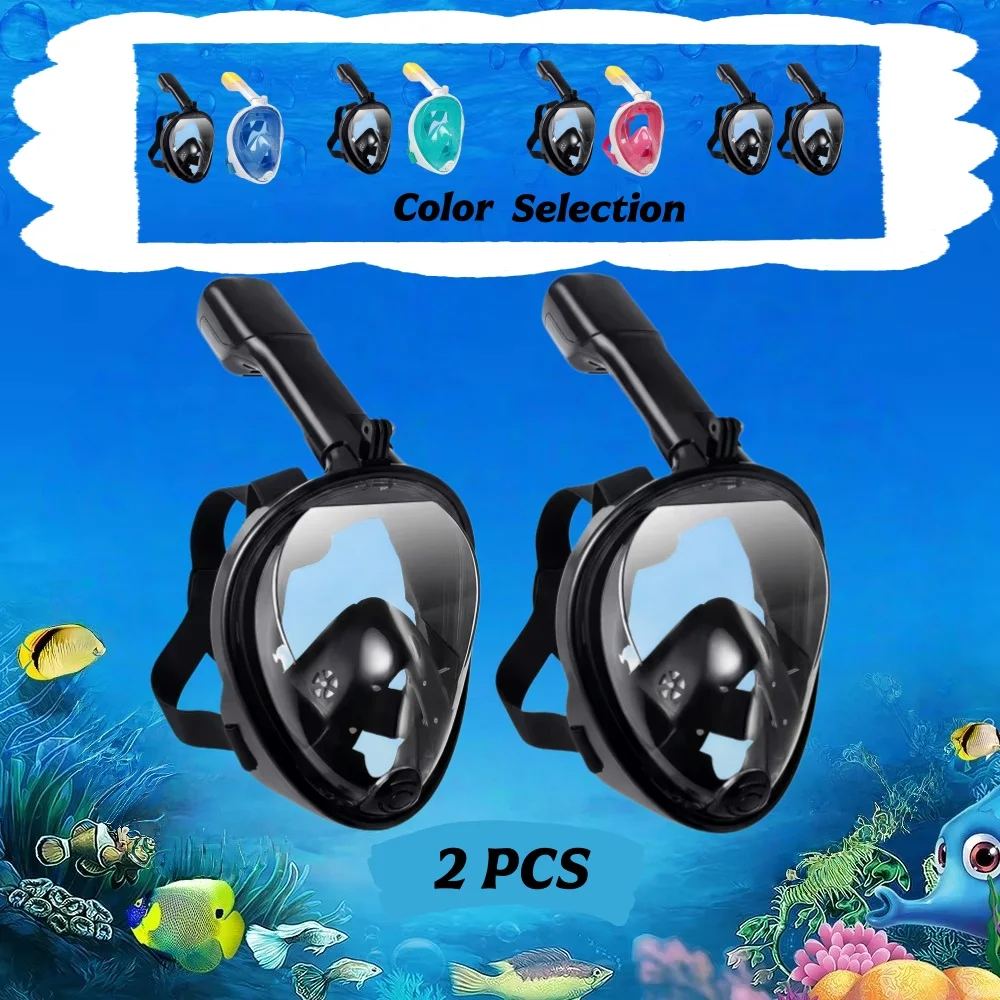 2PCS Underwater Snorkeling Full Face  Swimming Mask Set Scuba Diving Respirator Masks Anti Fog Safe Breathing for Kids Adult