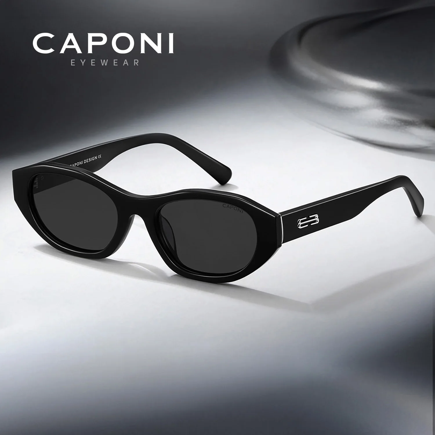 

Солнцезащитные очки CAPONI 2026 «Кошачий глаз» для женщин, оригинальный дизайн, ацетат, для улицы, антибликовые, UV400, черные, CP35605