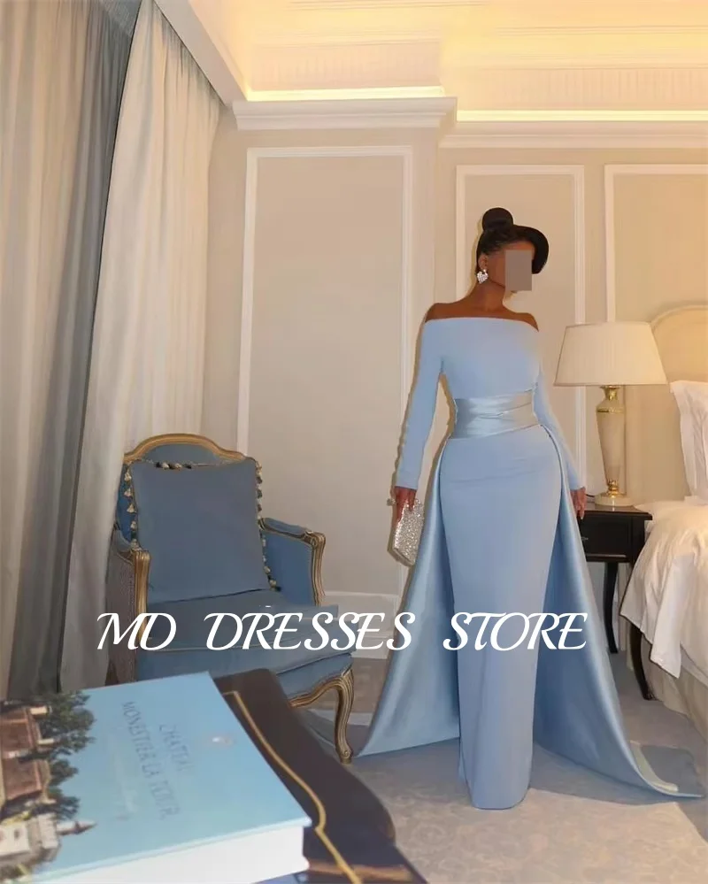 MD Elegant Off Shoulder Mermaid Evening Dress Dubai Arabic Women Long Sleeve Sweep Train Prom Gowns Vestidos Customized 2025