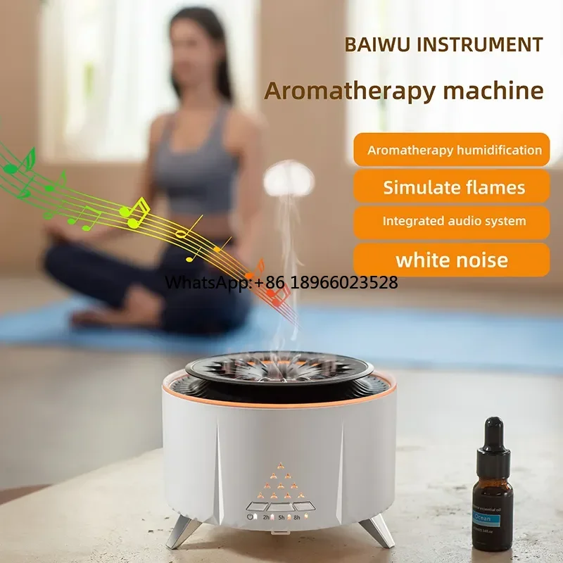 Wood Grain Aromatherapy Jellyfish White Noise Flame Air Humidifier Aroma Difuser Essential Oil Diffuser With Bluetooth Speaker