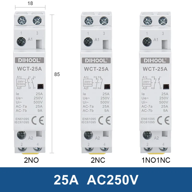 AC Contactor  WCT 25A DIN Rail Installation 2NO 2NC 1NO1NC Circuit Breaker Appearance