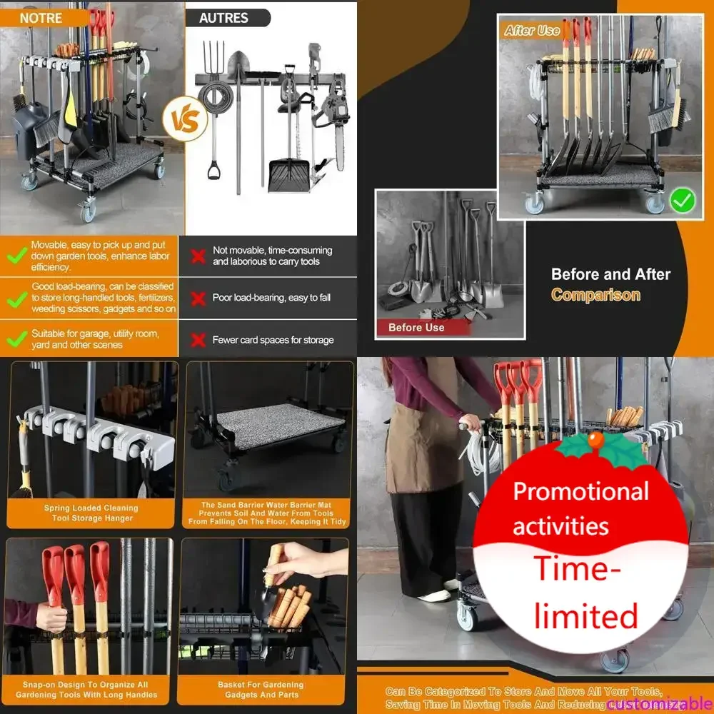 

Hot salesSturdy Garden Tool Cart for Outdoor Use, Enhanced 5-Inch Wheels, Ideal for Lawn and Sandy Terrain, Storage for Long-Han