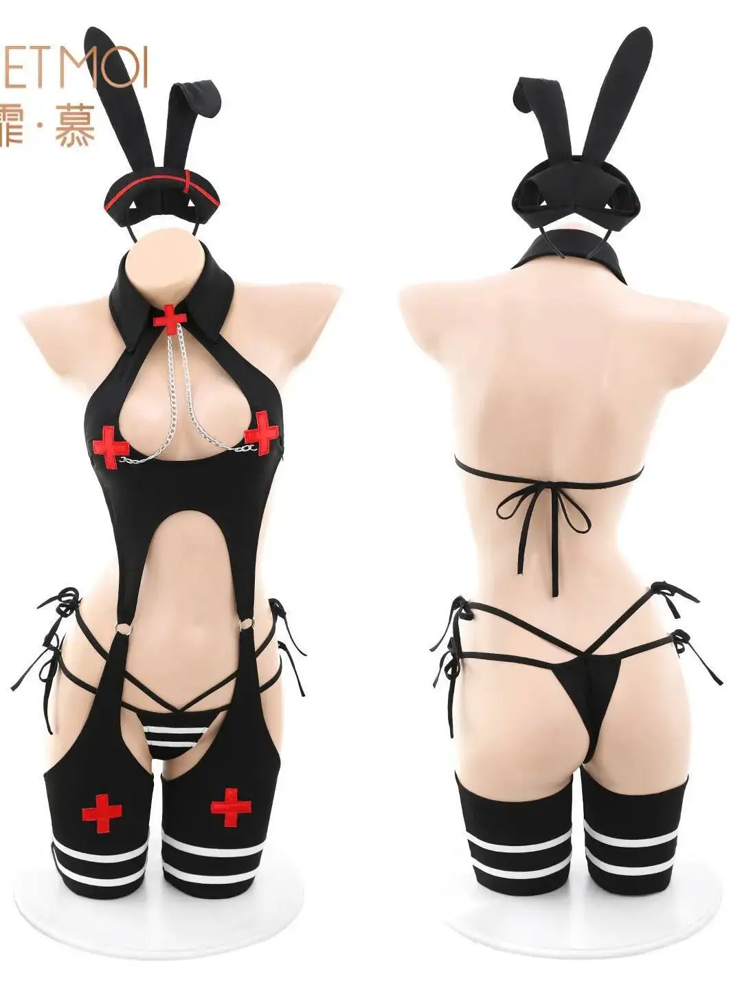 Sexy Halloween Cosplay Bunny Nurse Sexy Bodysuits Hanging Neck Nightclub Playful Style Backless Sleeveless Bodysuits Casaul ASHZ