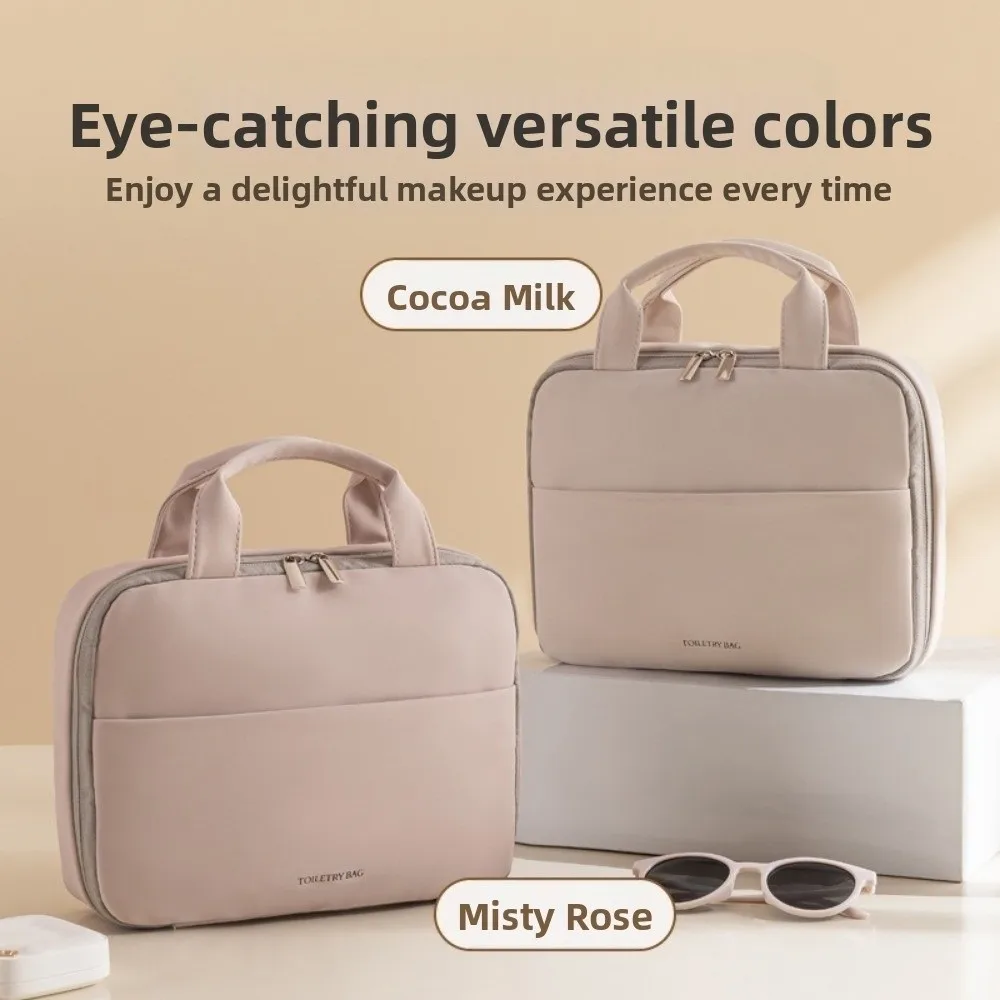 Bolsa de maquiagem feminina de grande capacidade, design de luxo, recurso pendurado, organizador de produtos de higiene pessoal, economia de espaço, separado, seco e molhado