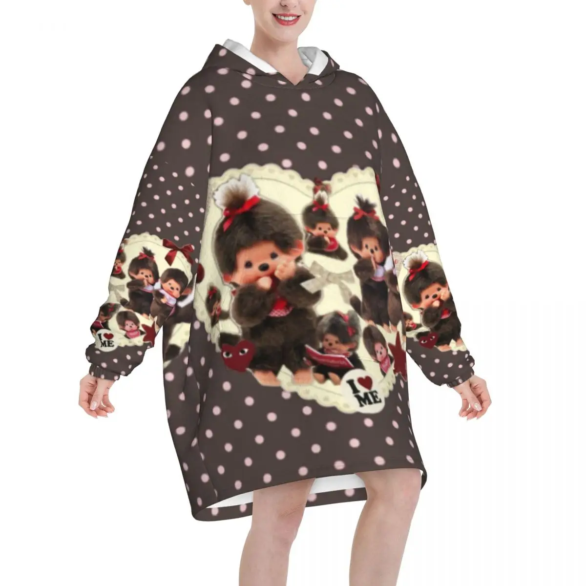 Monchhichies Blanket Hoodie Oversized Wearable Sweatshirt Blanket Warm Gifts for Women Girls Girlfriend