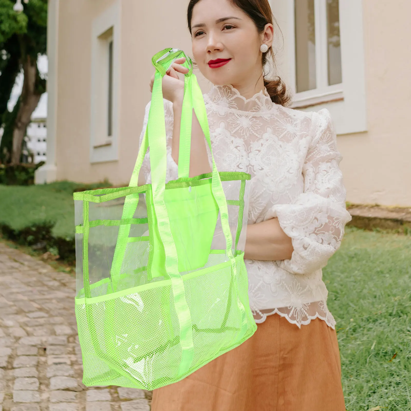 

Waterproof Mesh Beach Bag for Women Large Foldable Swim Tote with Pockets Lightweight Sand Resistant Travel Bag for Outdoor
