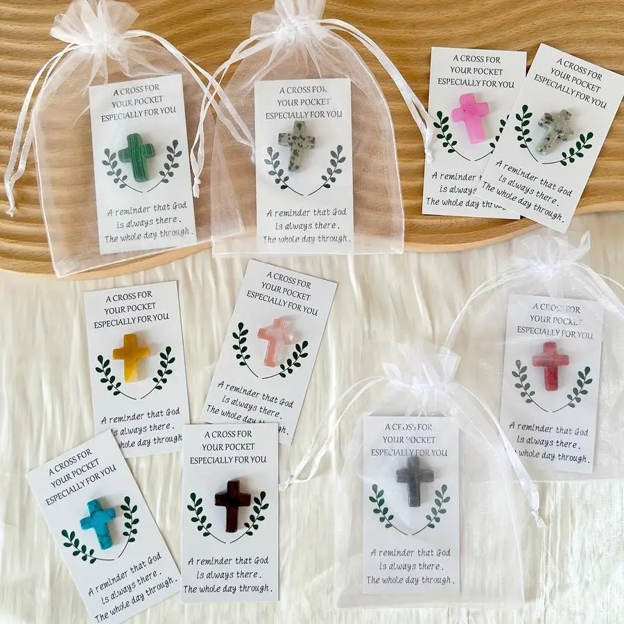1/5/10/20/50/100pcs Lucky Cross Pocket Hug Token Gift Set with s Cross Ornaments s Greeting Cards s Organza Bag Prayer Keepsake
