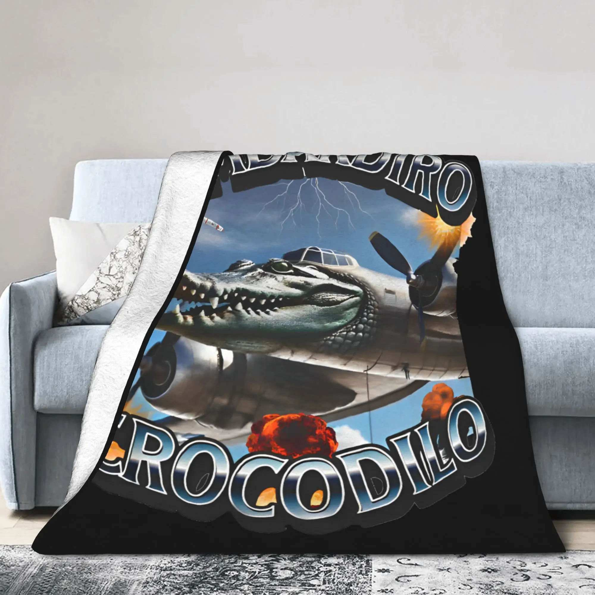 Bombardiro Crocodilo Anime Plane Blankets Italian Meme Brainrot Flannel Funny Breathable Throw Blankets for Home Spring/Autumn