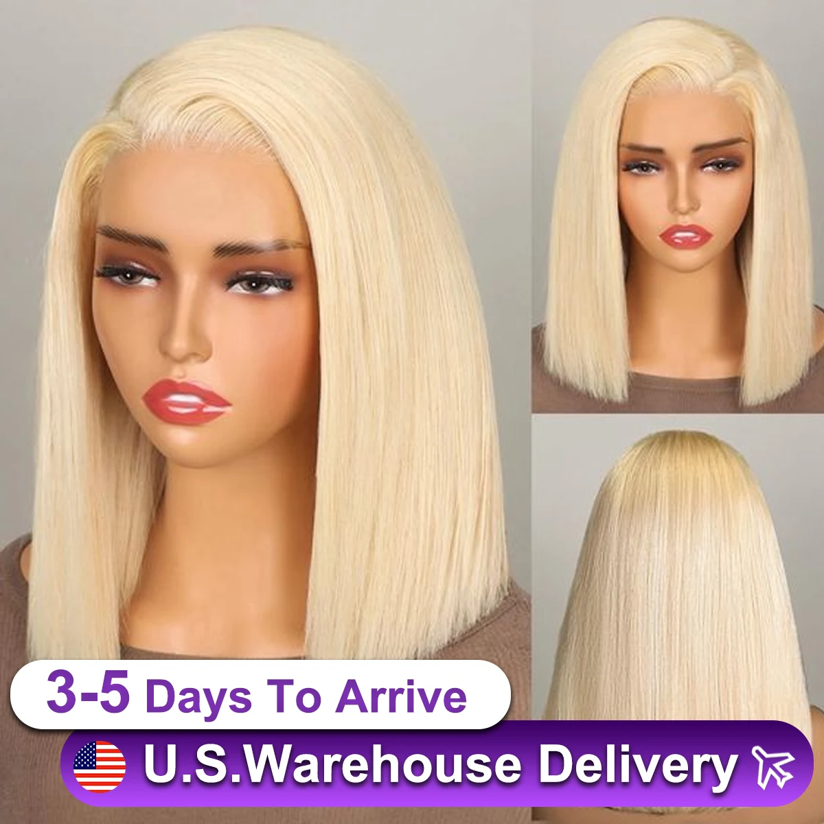 13x6 180 Density 613 Blonde Straight Short Bob HD Transparent Lace Full Frontal Human Hair Wigs Pre Plucked Human Hair Wig