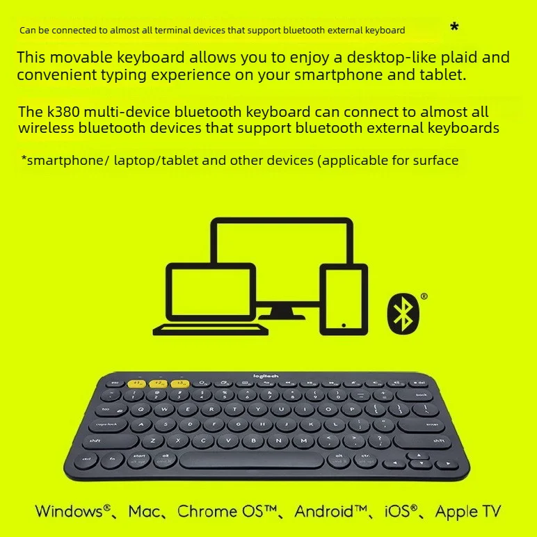 Logitech K380 Multi-Device Bluetooth Wireless Keyboard, Ultra-Thin Silent Keyboard, Suitable for PC Laptops and Windows Systems