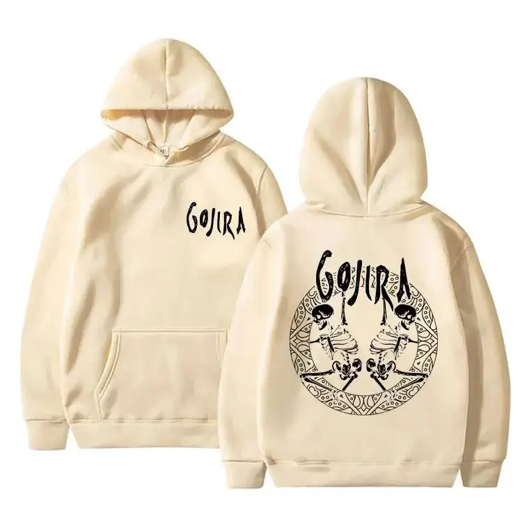 الفرنسية المعادن الفرقة Gojira الهيكل العظمي مزدوجة الوجهين الجرافيك هوديي الرجال النساء خمر قناع السترة المتضخم هوديس الذكور عادية