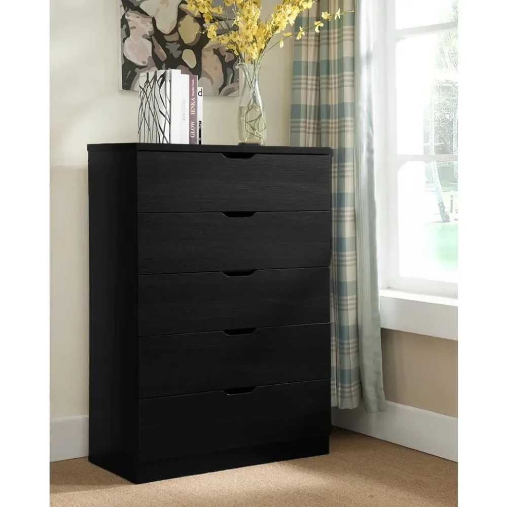 Tall Dressers for Bedroom, 5 Drawer Dresser, Black Dresser and Tall Dresser with Large Organizer, Wood Dressers & Chests of Draw