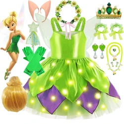 Girls Tinker Bell Cosplay Costume Kids Princess Fairy LED Light Dress Wing Halloween Princess Costume Elve Party Tinkerbell