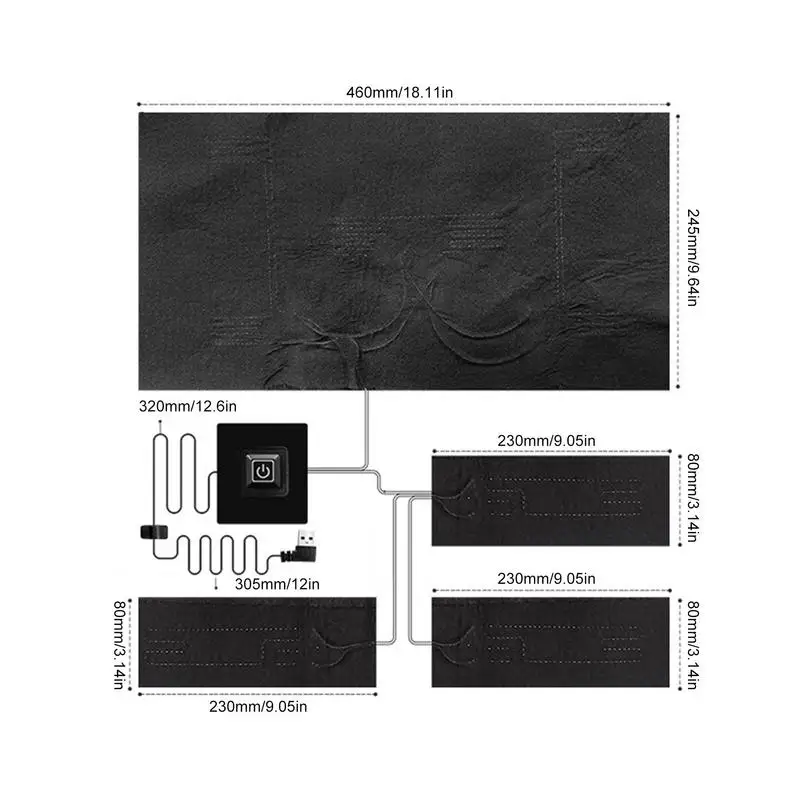 Winter Jacket USB Heating Pad 5V 2A Electric Clothes Heater Cushion Portable 3 Levels Adjustable Temperature Vest Heating Sheet