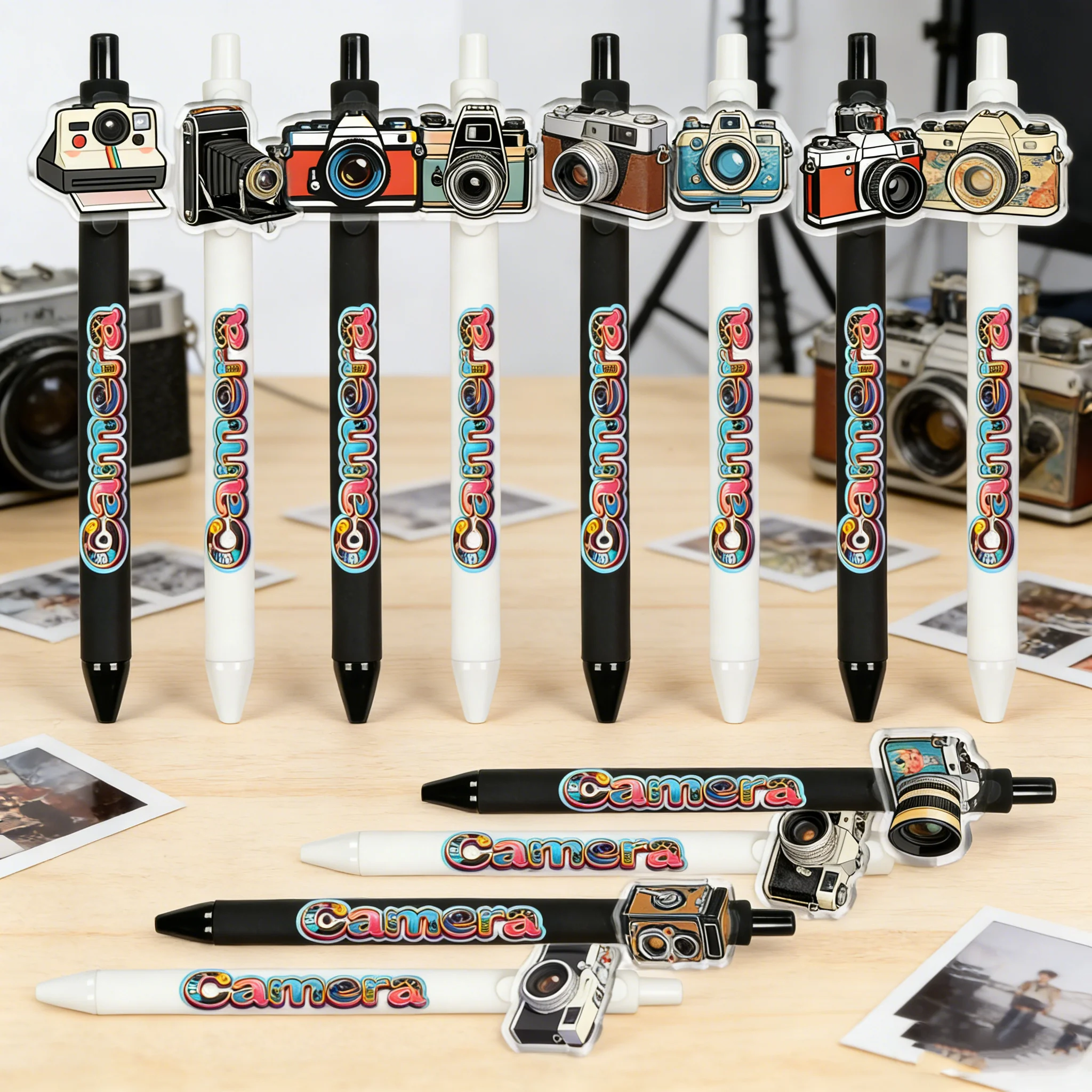 

8pcs/12pcs Retro Camera Pattern Ballpoint Pen Photography Enthusiast Writing Pen
