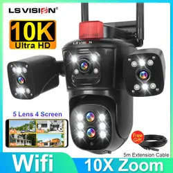 LS VISION 20MP Wifi Surveillance Camera 10X Zoom 4*Screens Outdoor Wireless Security Cameras 10k Human Detection Auto Tracking