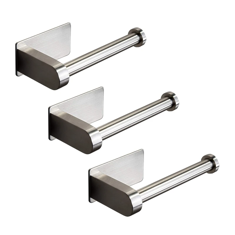 Auto-adesivo Toilet Paper Holder, banheiro Stand, sem perfuração, aço inoxidável, escovado, 3 pcs