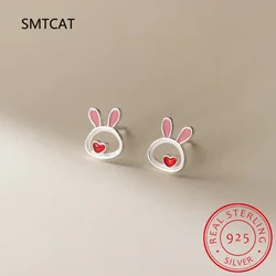 Real 925 Sterling Silver Kids Earring New Cute Heart Rabbit Stud Earrings For Daughter Girls Fine Jewelry Gift DG0193