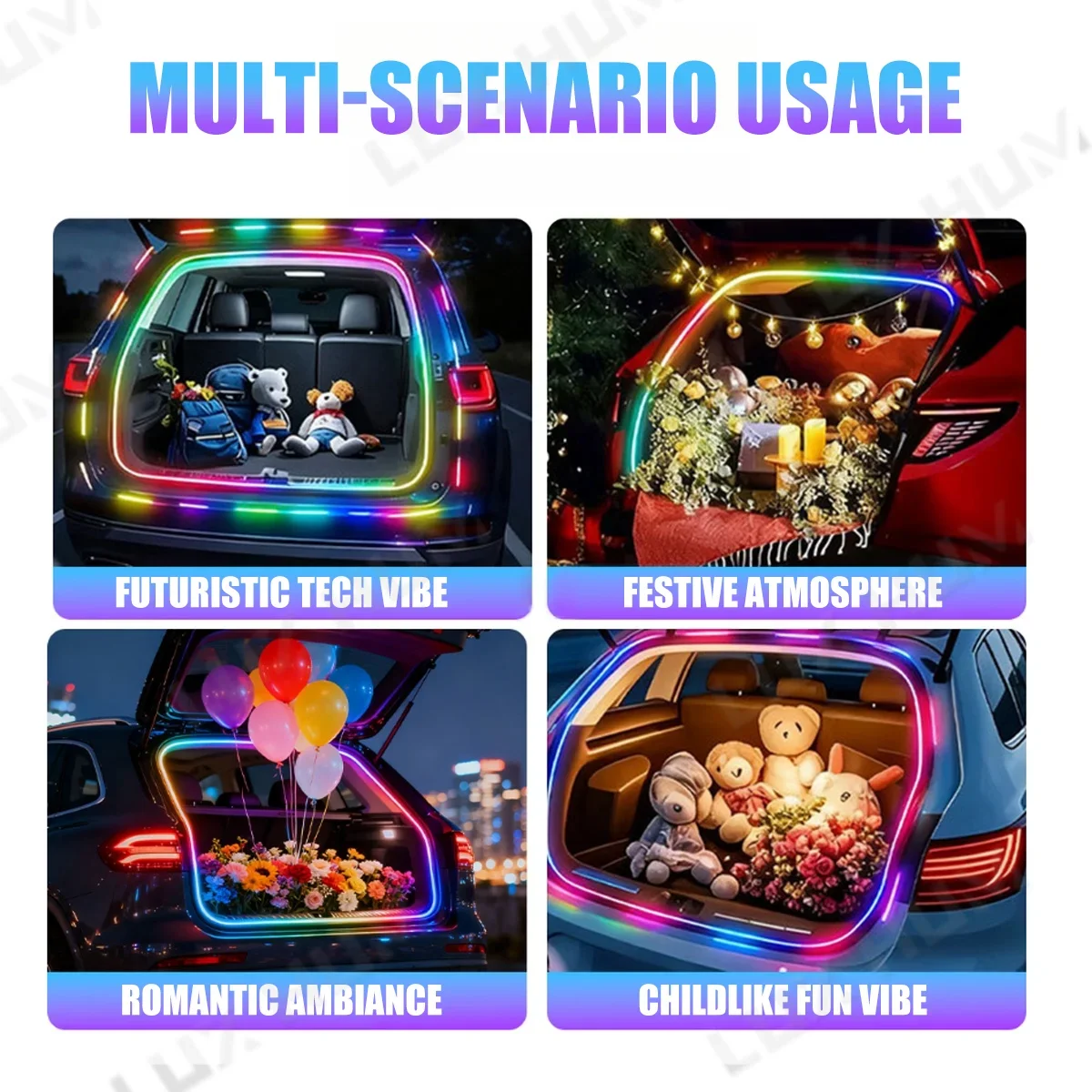 SUV Dynamische Mobile Kofferraum-Lichtleiste 400cm Flexible RGB Neon-Atmosphärenbeleuchtung 12V APP-gesteuertes Umgebungslicht – Detail 10