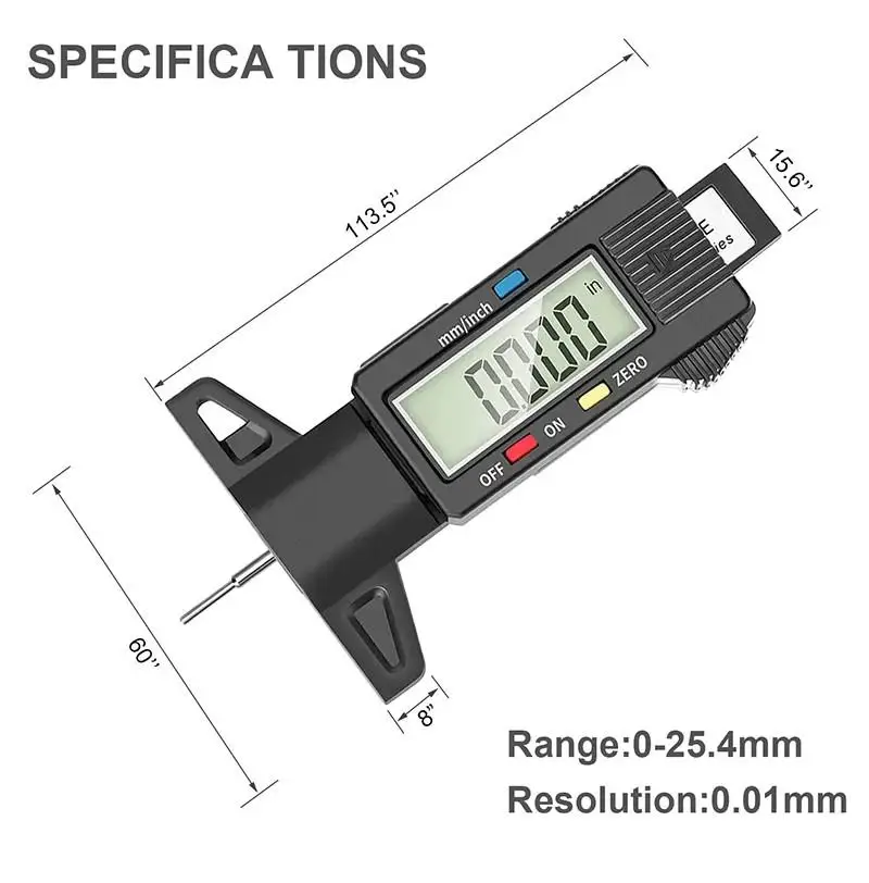 Digital Car Tyre Tire Tread Depth Gauge Thickness Gauges Automobile Wear Detection Measuring Tools Depth Caliper Repair Tools