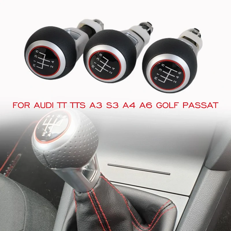 

For Audi TT TTS A3 S3 A4 A6 VW Golf Passat Leather Shifter Stick Pen Car Gear Shift Knob 5 / 6 Speed Handle Head Car Styling