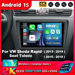 Android 15 Carplay Car Radio For VW Skoda Rapid 2013 2014 2015 2016 2017 2018 2019 Seat Toledo 2015 - 2018 GPS Multimedia Stereo