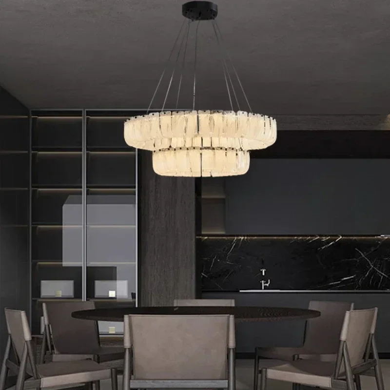 

Modern luxury living room chandelier French-style villa dining room High-end glass lamp Designer's creative full copper lamp