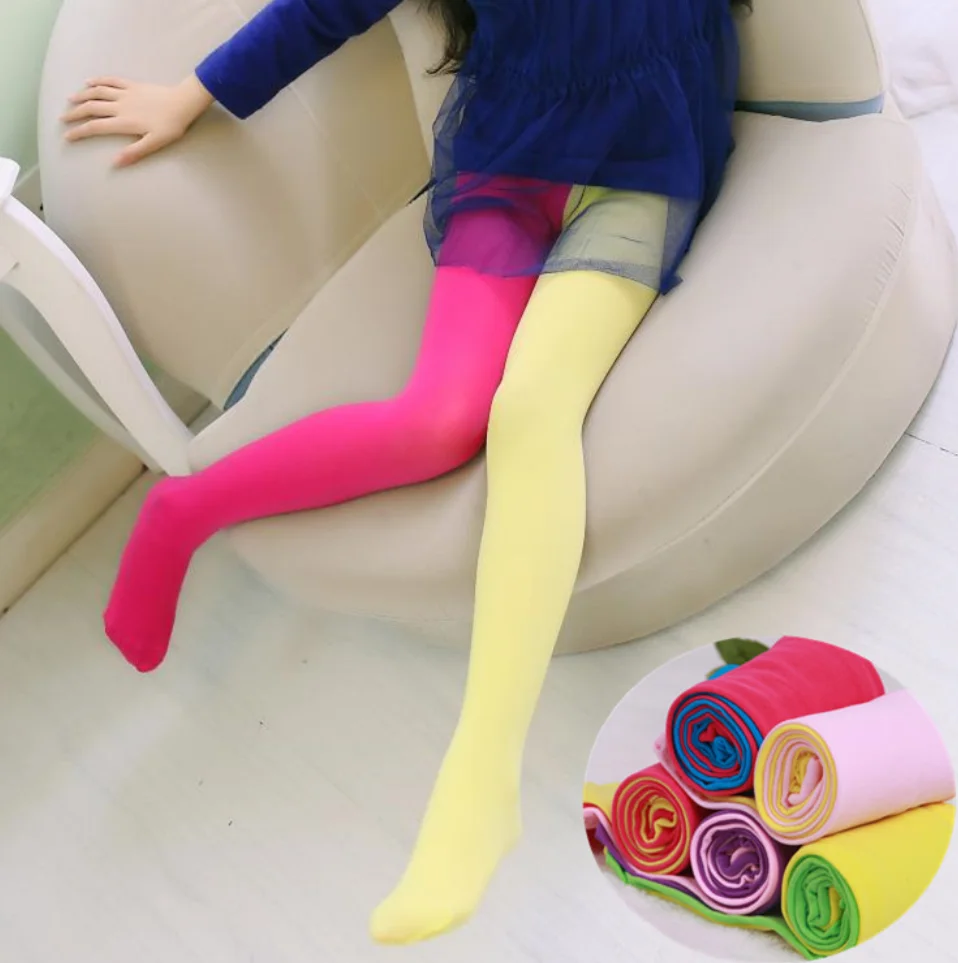 Children Double Color AB Splicing Velvet Pantyhose Tghts Girls Candy Colors Tights  Dancing Stockings