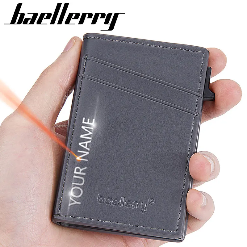 

New RFID Short Mini Men Card Holder Wallets Free Name Engraving High Quality Small Male Purse PU Leather Slim Men's Popup Wallet