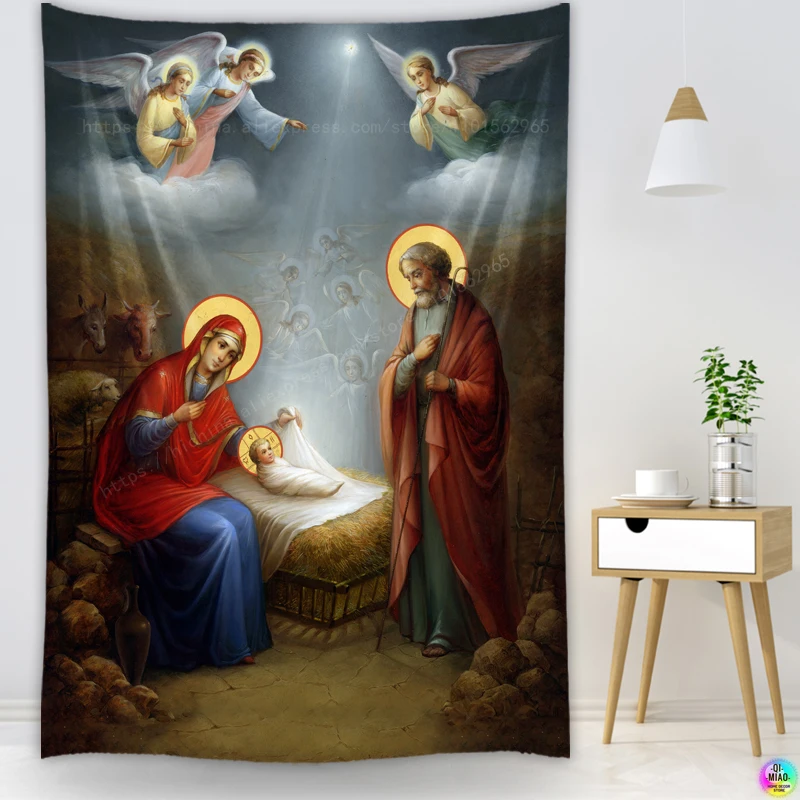 Christmas Decoration Jesus Birth  Wall Hanging Angel Easter Wall Decor Christ  Nativity Scene Virgin Mary Christmas Tapestry