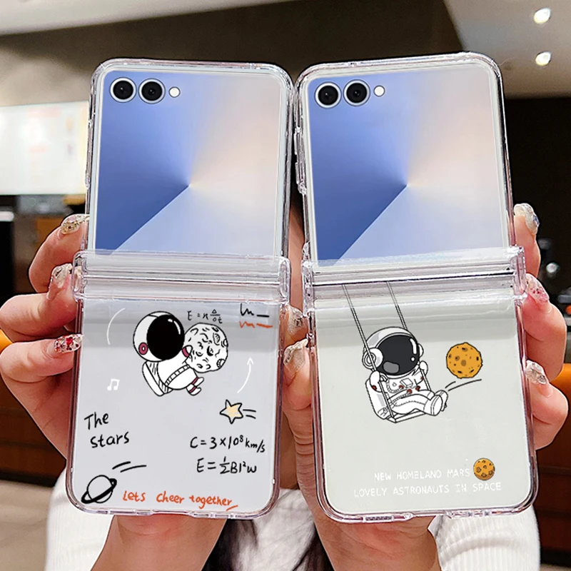 Mars Astronauten Muster Handyhülle für Samsung Galaxy Z Flip 7 6 5 4 3 5G Folding Clear Hard PC Cover für Samsung Z Flip5 Flip6