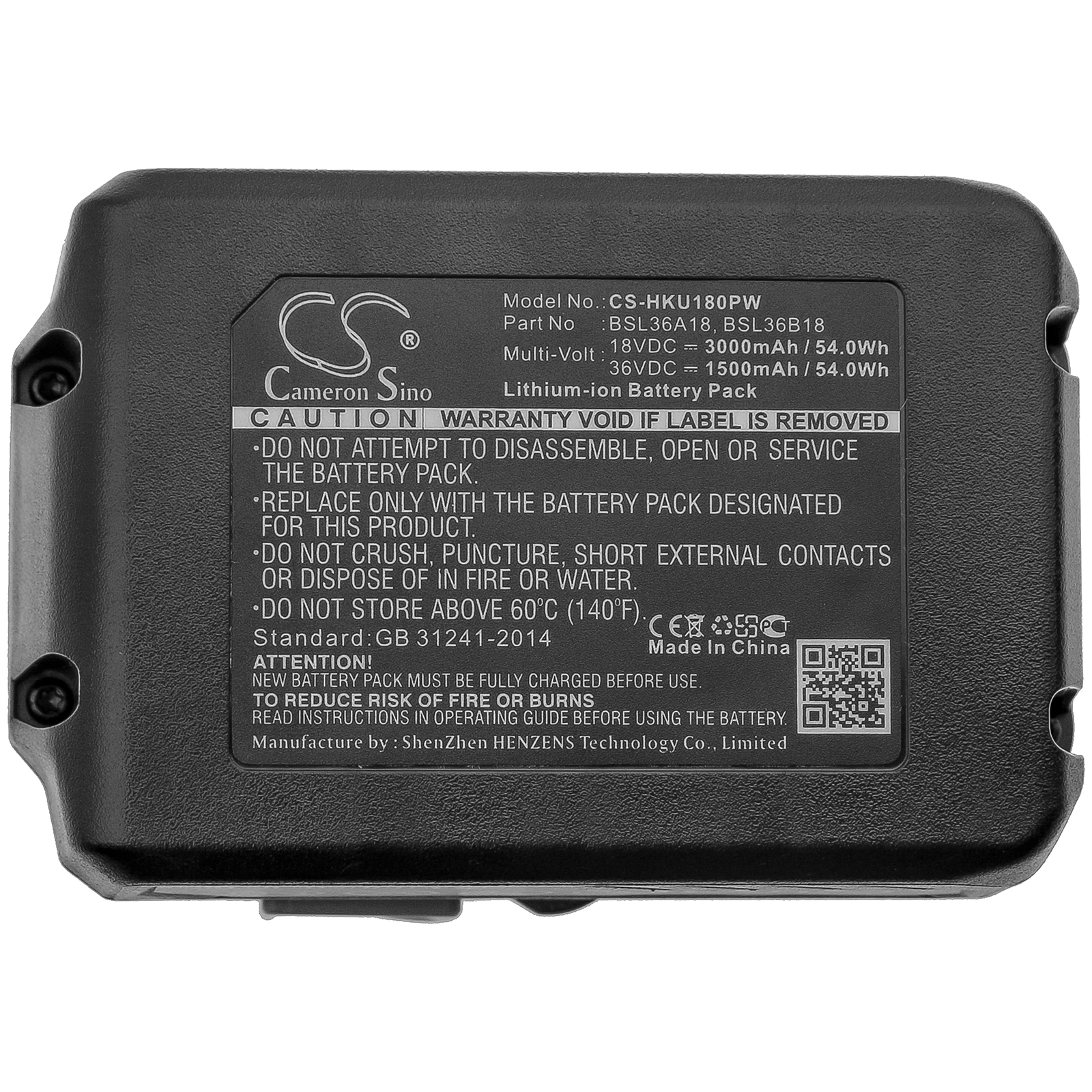 

Сменная батарея CS для HiKOKI UB18DJL, UB18DJL(L0Z), WF18DSL, WF18DSL(H4Z), CB18DBL, CB18DBL(H4Z), 4 PN: BSL36B18 3000 мАч / 54 Вт·ч