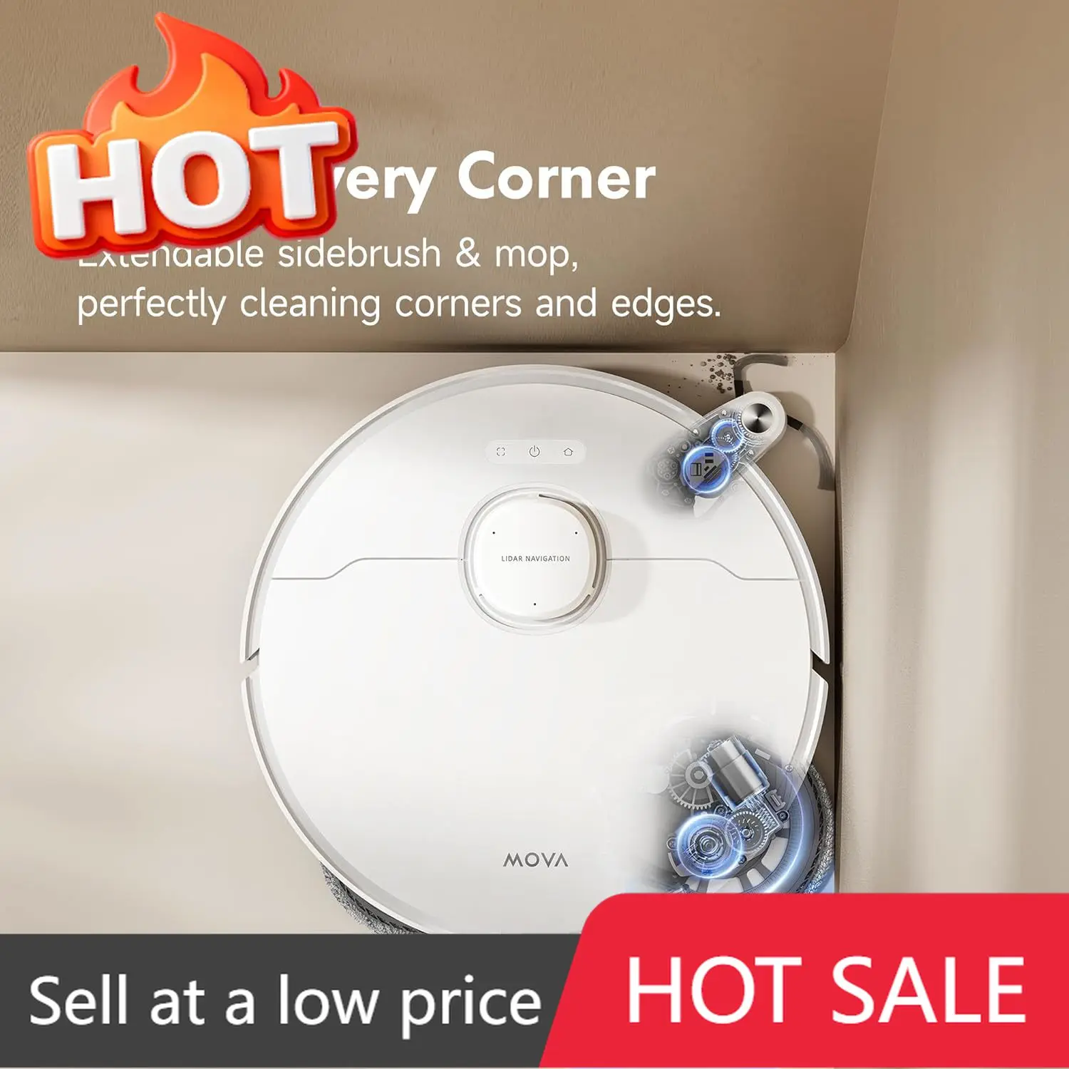 

Робот-пылесос Ultra с функцией влажной уборки, мощность всасывания 13 000 Па, 140 ° Автоматическая швабра для мытья горячей водой, подъем 10,5 мм для ковров, 360° вращение ° Избегание препятствий