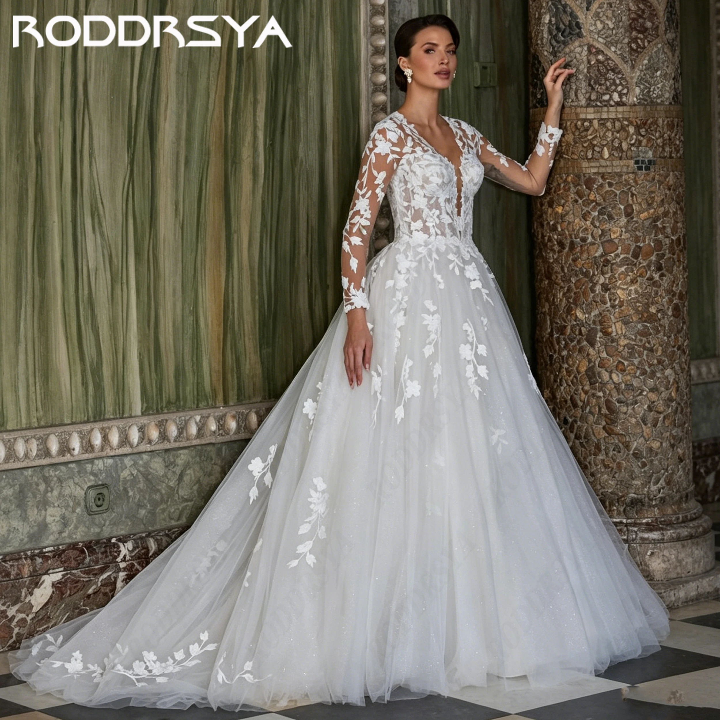 RODDRSYA Customized Wedding Dress With Tulle Applique Fitted Long Sleeves Bridal Dresses Boho For Women A Line vestido de novia